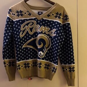 NFL Rams Holiday V-Neck Sweater Small Winter